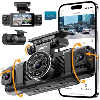 IIWEY N5 Caméra embarquée 4 canaux, vue à 360° sur tous les côtés, Full HD 1080P avant et arrière à l'intérieur, caméra de tableau de bord gauche et droite pour voitures, 8 lampes IR, 5G WiFi et