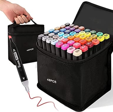 Kebuye Ensemble de 48 marqueurs à l'alcool de couleurs, marqueurs d'art à double pointe mélangeur pour dessin, croquis, coloriage, stylos d'artiste et soulignement, marqueurs de croquis permanents
