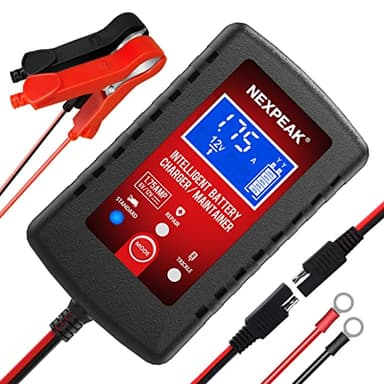 Chargeur de batterie de voiture 1,75 A, 6 V et 12 V, chargeur de batterie intelligent, entièrement automatique, chargeur de batterie pour voiture, tondeuse à gazon, moto, bateau, batteries marines au plomb-acide