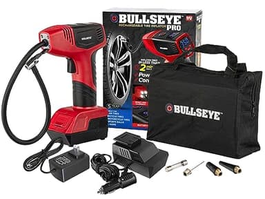 Inflateur de pneu numérique automatique Bullseye Pro 150 PSI max avec écran de visualisation de jauge et pression pré-réglée en KPA, PSI, BAR, kg/cm, lumières LED intégrées, rechargeable, compresseur