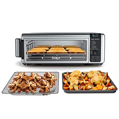 Ninja Foodi Four à friture à air numérique 8 en 1, grand grille-pain, rabattable pour le stockage, déshydratation, réchauffage, 1 800 W, en acier inoxydable (SP101C) – Version canadienne