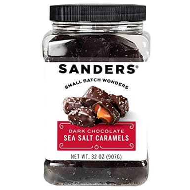 Sanders Caramels au sel de mer au chocolat noir (pot de 950 ml) – Petit lot de caramel cuit lentement à la main, chocolat noir au sel de mer avec saveur riche et gourmande, sucré et salé