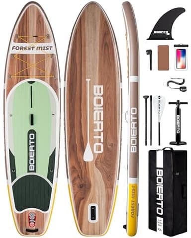 Boierto Planche à pagaie gonflable de 3,35 m*0,91 m, planche à pagaie extra large pour adultes, capacité de 149,7 kg pour 1 à 2 personnes, planche Sup stable à 360 degrés