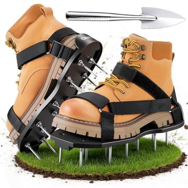 Chaussures aérateur de pelouse, chaussures aérateur de pelouse Ohuhu sans installation pour gazon - Sandales d'aération de gazon robustes avec pointes en acier inoxydable et pelle - Sangles Velcro