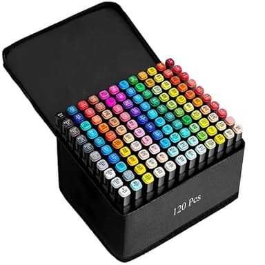 Lot de 120 marqueurs à alcool couleurs à double pointe pour artistes, dessins, art, parfaits comme cadeau pour les adultes, les étudiants, les amis