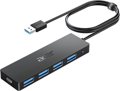 Acer Hub USB 3.0, adaptateur USB ultra fin à 4 ports avec Type C 5V3A, répartiteur d'extension USBA pour ordinateur portable, bureau, souris, clavier compatible avec Windows, Linux, Acer, Chromebook