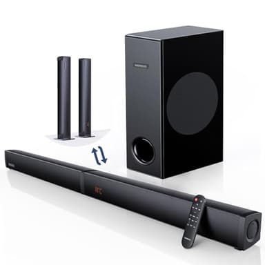 Barre de son MEREDO de 180W 2 en 1 Barre de son détachable pour TV 2.1CH Barre de son avec caisson de basses 5 modes d'égalisation Réglage des aigus et des basses (câble ARC) Optique/BT 5.4/AUX, 12L