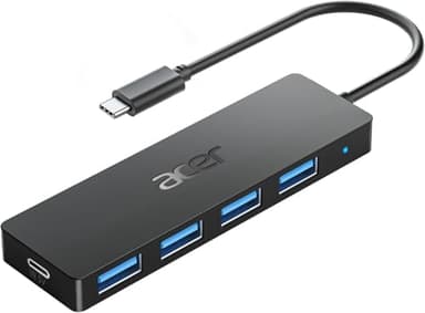 Acer Hub USB C 3.0, adaptateur USB-C ultra mince 4 ports 2 pieds avec type-C 5V3A, répartiteur type-C pour ordinateur portable, ordinateur de bureau, souris, clavier compatible avec Windows, Linux