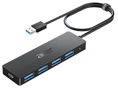 Acer Hub USB 3.0, adaptateur USB ultra fin à 4 ports de 0,6 m avec Type-C 5 V3 A, répartiteur USB-A pour ordinateur portable, bureau, souris, clavier compatible avec Windows, Linux, Acer, Surface, Chromebook