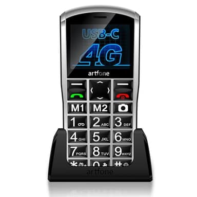 artfone Téléphones portables débloqués 4G Volte Canada – Téléphone portable pour personnes âgées avec bouton SOS, appareil photo 2 MP, écran 2,4", volume fort, USB-C et station d'accueil, chiffres