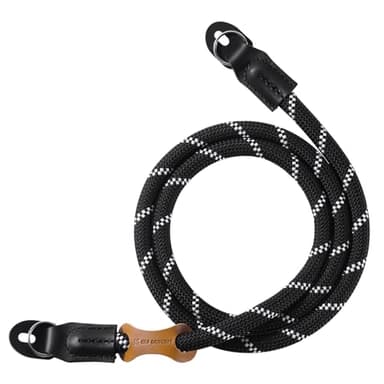 K&F Concept Sangle de cou pour appareil photo, corde d'escalade en nylon de 100 cm, sangle d'appareil photo pour interface à trou rond DSLR SLR sans miroir, Noir et blanc