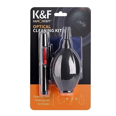 K&F Concept Kit de nettoyage 3 en 1 pour appareils photo reflex numériques et sans miroir : stylo de nettoyage d'objectif 2 en 1, souffleur d'air, chiffon en microfibre