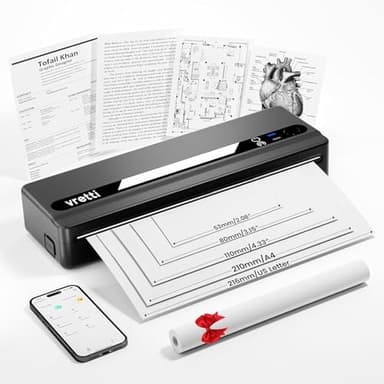 vretti Imprimante thermique portable PB821 sans fil Bluetooth compatible avec téléphone et ordinateur portable, pour entreprise, bureau, maison, voyage, imprimante sans encre compatible avec 21,6 x