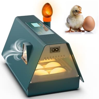 Incubateur pour Œufs à Couvrir - Idéal pour Tous les Âges - Tourneur Automatique et Contrôle de l'Humidité - Miroir d'Œuf Intégré - 10 Œufs - Okkobi M10 - Vert & Orange