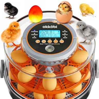 Okköbi Incubateur d'oeufs avec rotation automatique et contrôle de l'humidité - Incubateur à 12 ou 20 œufs pour couveuse automatique - Réglage intelligent de la température - Lampe à bougie